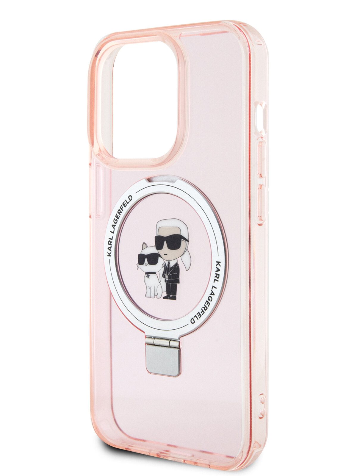 Lagerfeld для iPhone 15 Pro чехол PC/TPU + Ring stand NFT Choupette head Hard Pink (MagSafe)