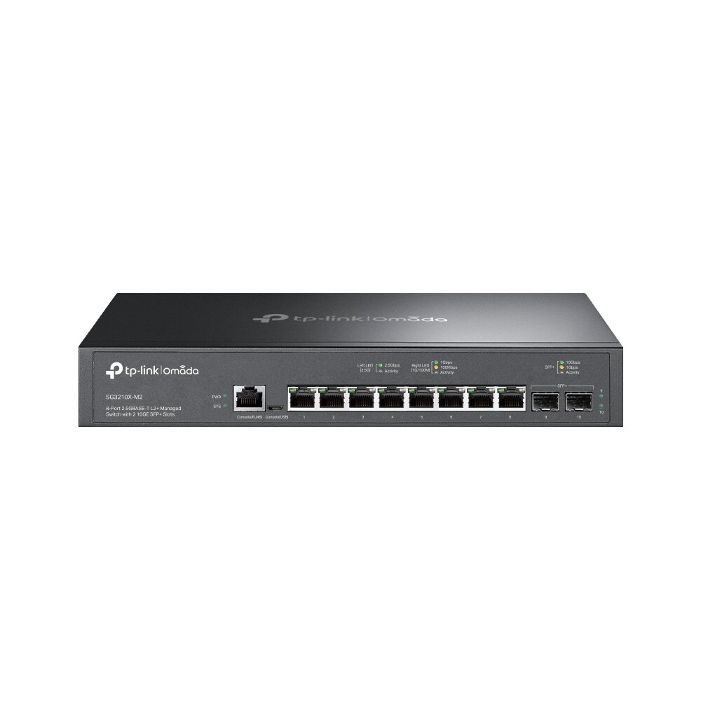 Сетевое оборудование TP-Link SG3210X-M2, Управляемый коммутатор Omada уровня 2+ с 8 портами 2,5 Гбит/с и 2 портами SFP+, 1U, монтируется в 13-дюймовую стойку (SG3210X-M2)