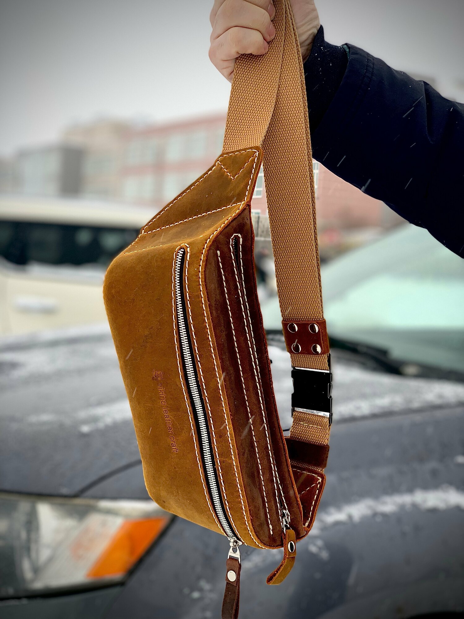 Сумка поясная viking leather craft, фактура гладкая, бархатистая, коричневый