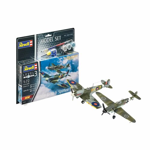 Сборная модель Revell Combat Set истребитель-низкоплан Bf109G-10 и Спитфайр Mk.V сборные модели revell набор combat set истребитель низкоплан bf109g 10 и спитфайр mk v