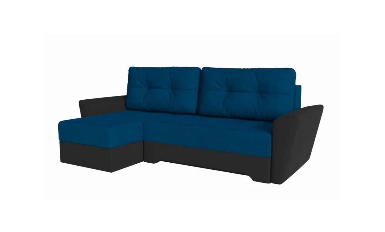 Угловой диван Амстердам Велюр Синий-Черный угол левый