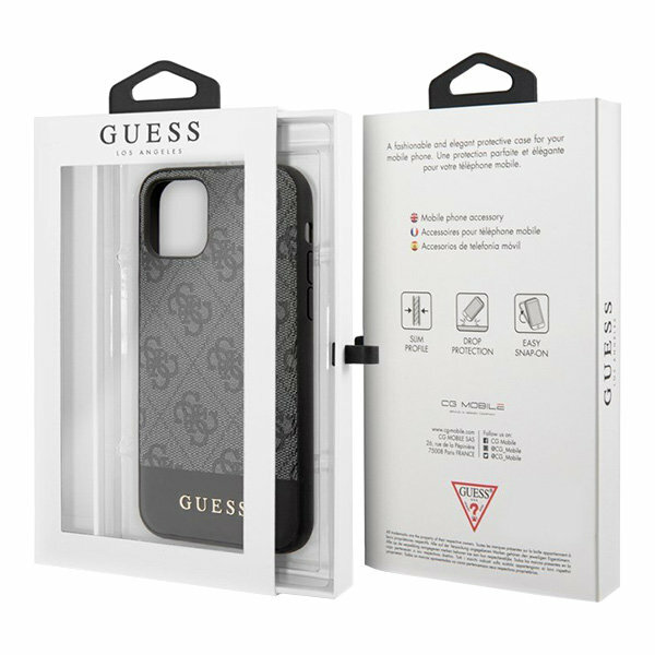 Guess чехол 4G Stripe Metal logo для iPhone 11, серый