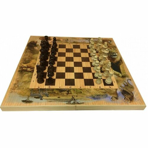 Мастер Бамбук SA-SH-021 Подарочный набор игр шахматы нарды, шашки с доской сафари мастер бамбук