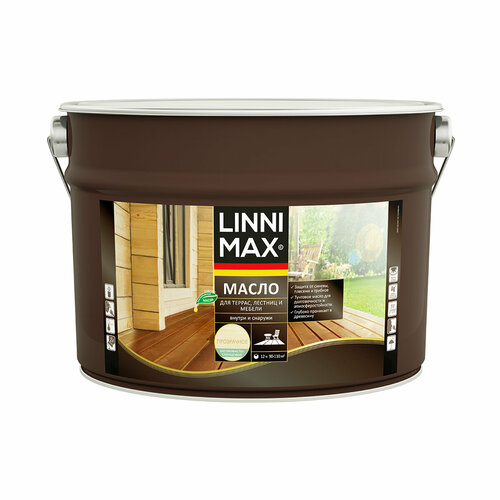 Масло для террас лестниц мебели Linnimax шелковисто-глянцевое 9 л бесцветное 13820₽