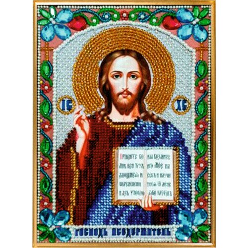 Набор для вышивания бисером с камнями и жемчугом К-03 Икона Господь Вседержитель 13х18 890₽