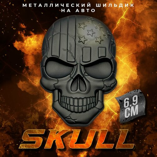 Металлический шильдик на авто Skull 44 х 69 мм