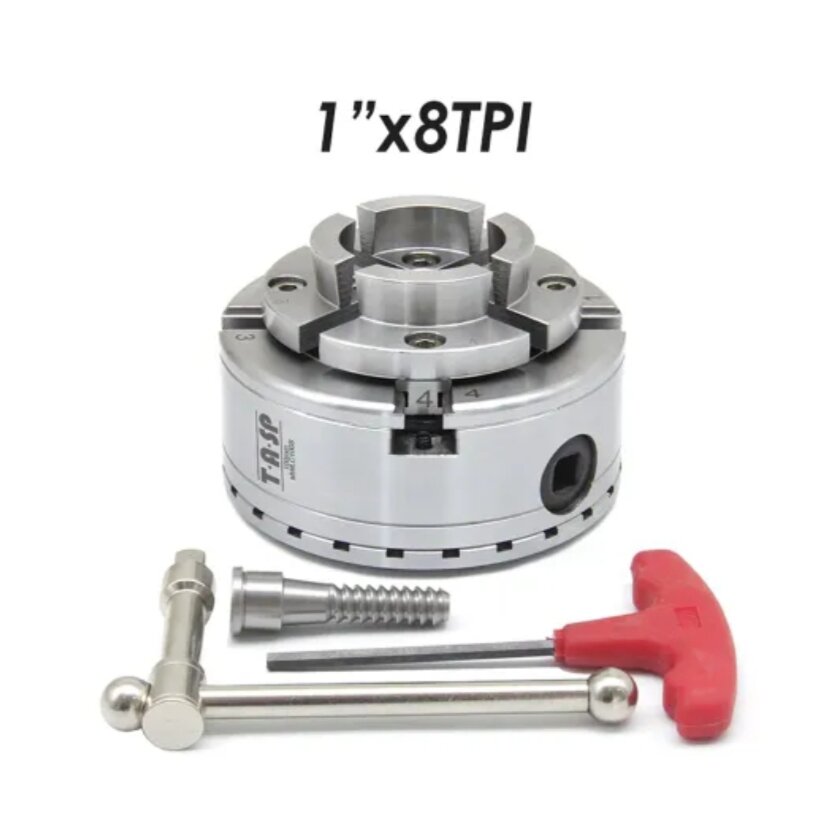 фото Токарный 4-х кулачковый патрон 1"x8TPI, по дереву 100 мм, самоцентрирующийся