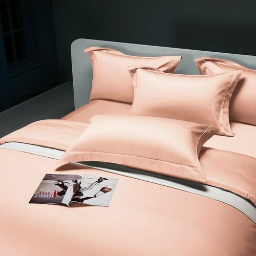Комплект Постельного Белья 2-х спальное Бархатный Сатин - Персиковый / Двуспальное / простыня 200x220 / пододеяльник 180x220 / Наволочки 70x70-2 персиковый, размер 2, спальный