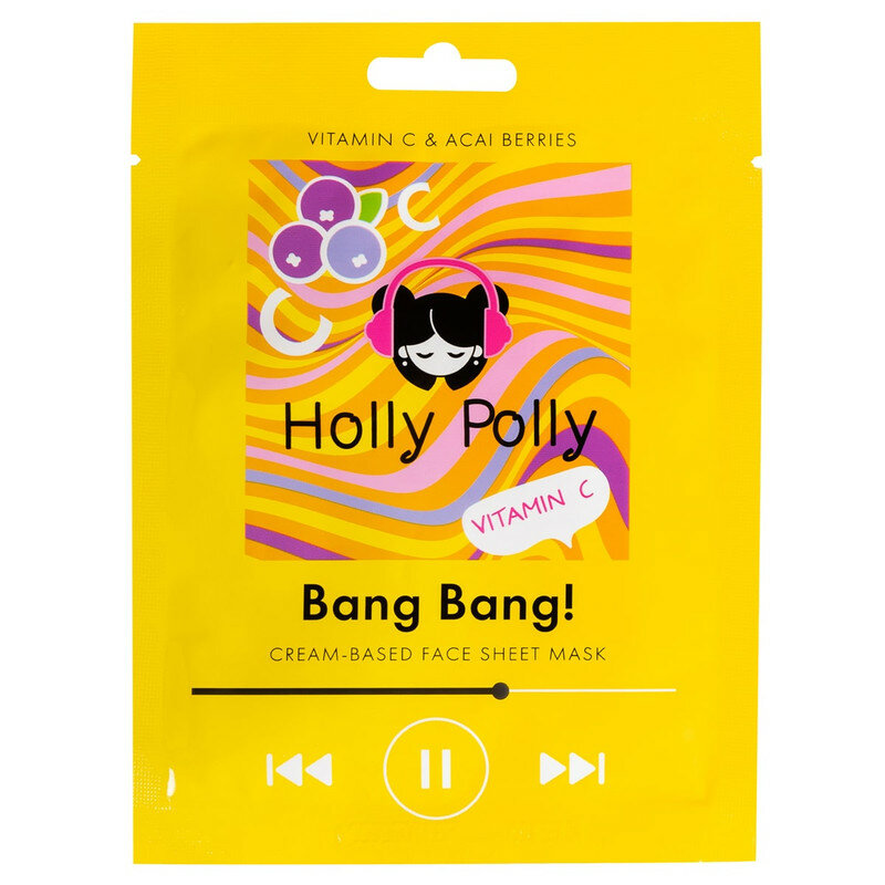 Тканевая маска HOLLY POLLY для лица на кремовой основе Holly Polly Bang Bang! с Витамином С и Ягодами Асаи 22 г