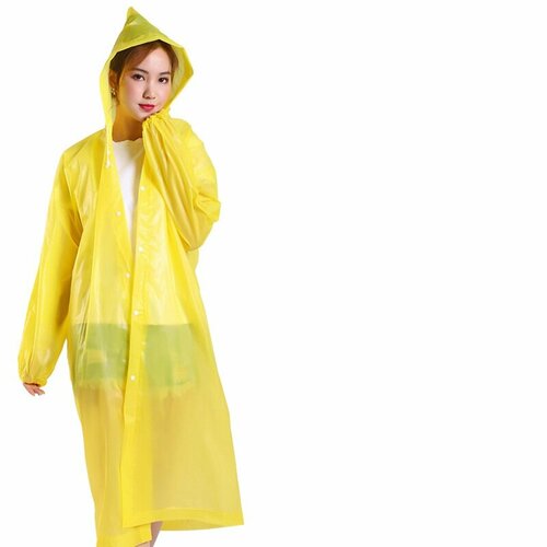 Дождевик женский, мужской с капюшоном на кнопах, жёлтый