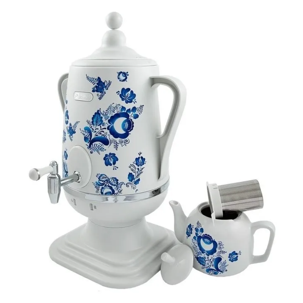 фото Самовар электрический Добрыня DO-415 (4,0л.) белый/керамический гжель