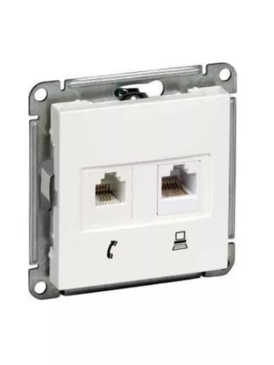 W59 RSI-251TK5E-1-86 Розетка комбинированная (RJ45+RJ11, под рамку, скрытая установка, белая) Schneider Electric - фото №1