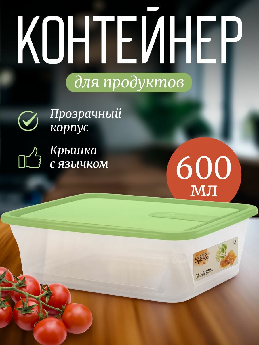 Контейнер для продуктов Sugar&Spice Honey 06л прямоугольный фисташка