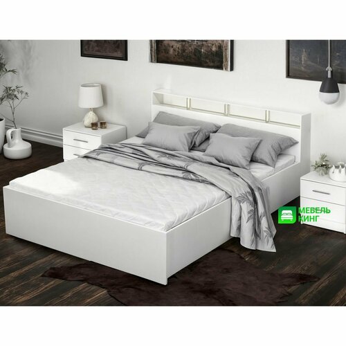 Двуспальная кровать 120х200 Саломея с тумбами прикроватными 2 шт, белая, Мебель Кинг