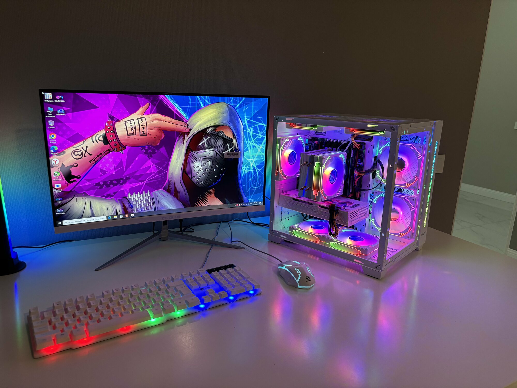 Игровой ПК White + Монитор 24" 100Гц "Intel I7 + RX580 8gb + 16 ГБ RAM + SSD 512Гб + Вин 11 — фото 1
