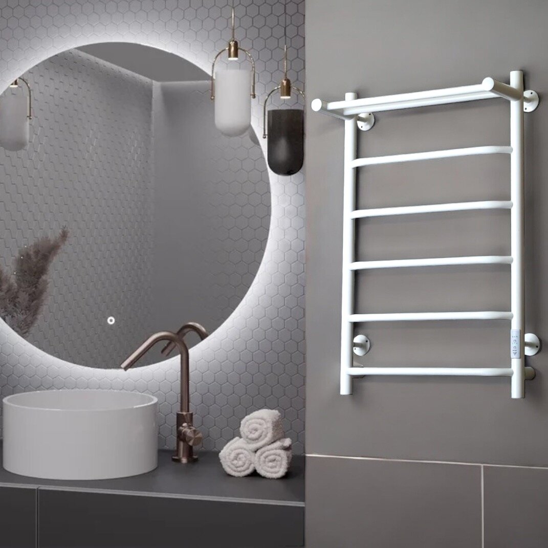 Полотенцесушитель электрический Тругор 400мм 800мм с полкой форма лесенка белый матовый подключение слева и справа