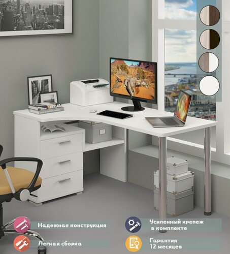 Изображение товара Стол компьютерный Мэрдэс СР-132С-150 БЕ-ЛЕВ Белый, 101 х 150 х 75 см, угловой, с ящиками