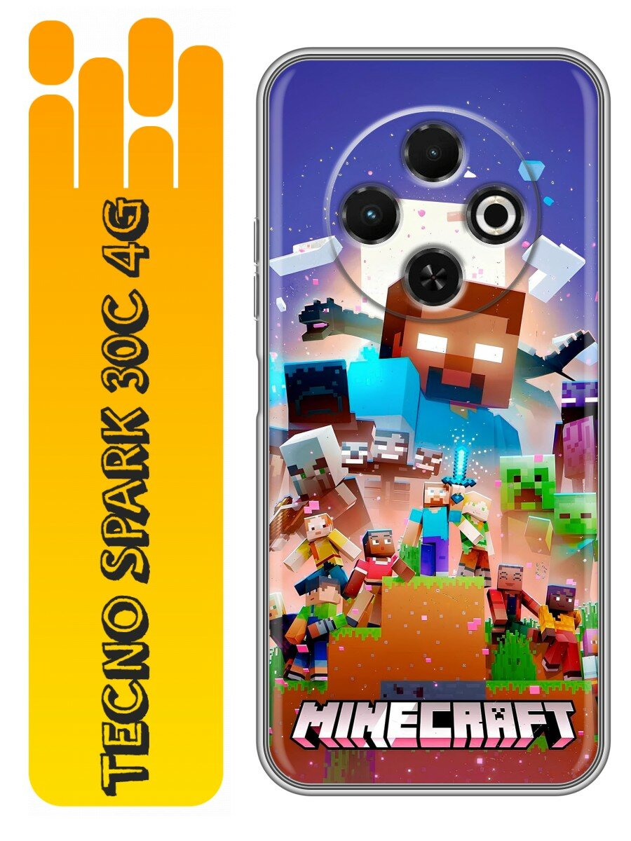 Чехол для Tecno Spark 30C с принтом Minecraft Майнкрафт на Техно Спарк 30С
