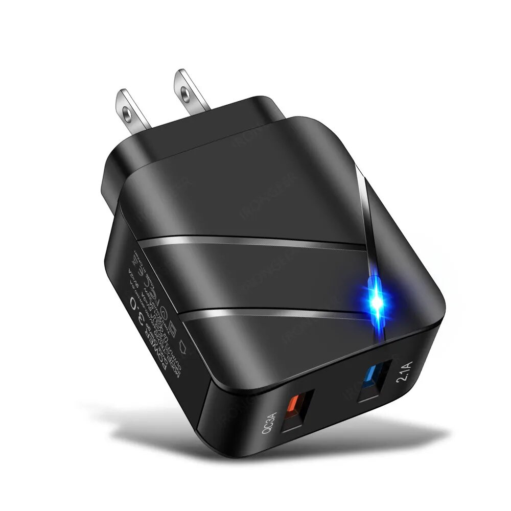 Зарядное устройство USB Quick Charge 30 2 порта QC4.0 Быстрая зарядка для iPhone Samsung Xiaomi Huawei Tablet Smart Phone LED Lighting Adapter US Black