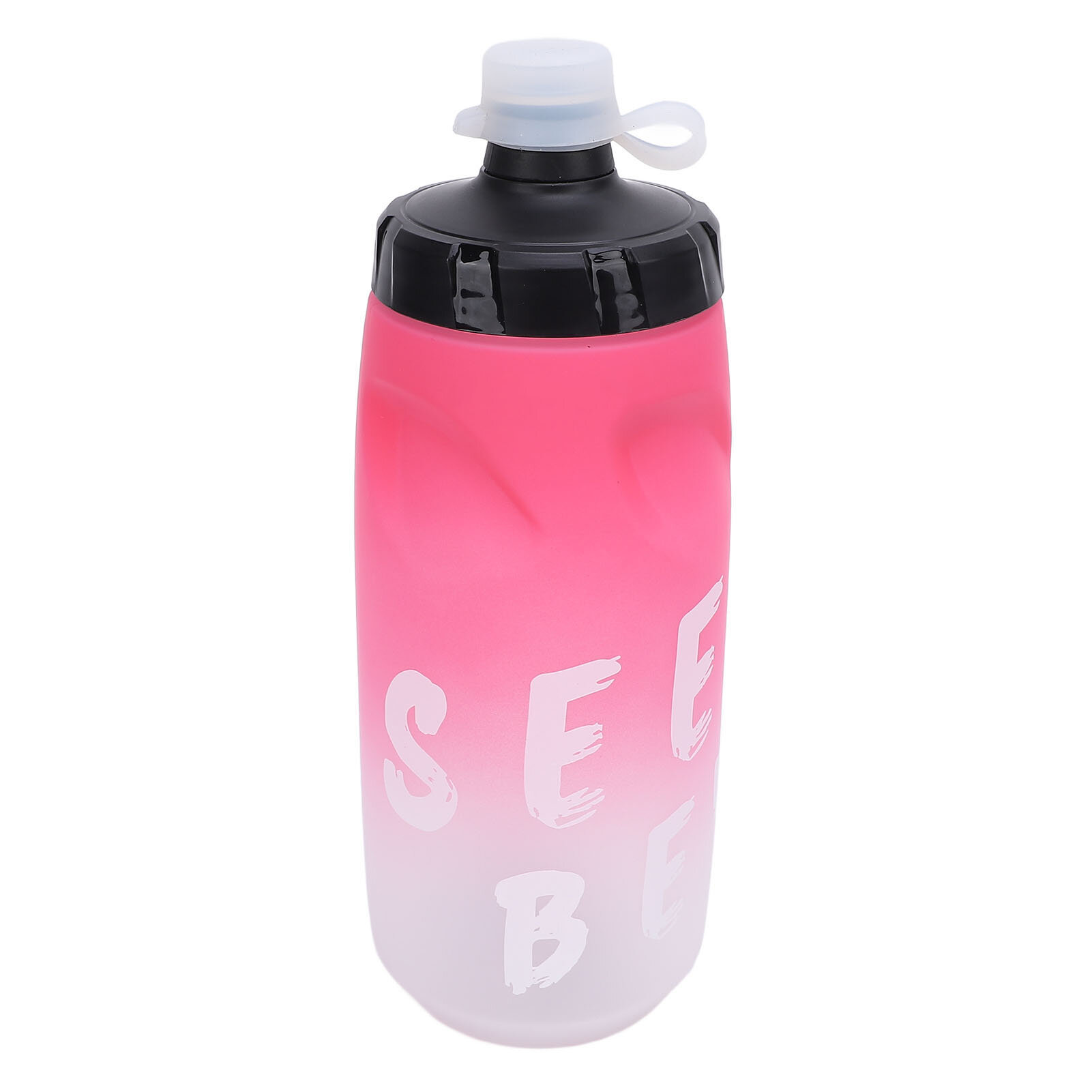Велосипедная бутылка для воды 650 мл PP5 TPE герметичная с силиконовым пылезащитным чехлом для активного отдыха спорта фитнеса бега градиентный розовый и белый цвета.