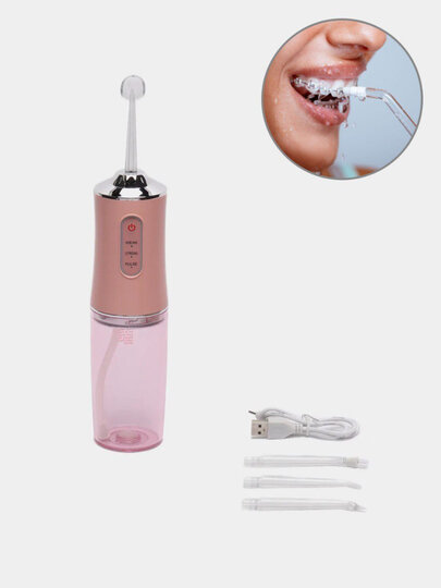 Портативный ирригатор для зубов – 3 режима давления воды, аккумуляторный, компактный. в случайных цветах