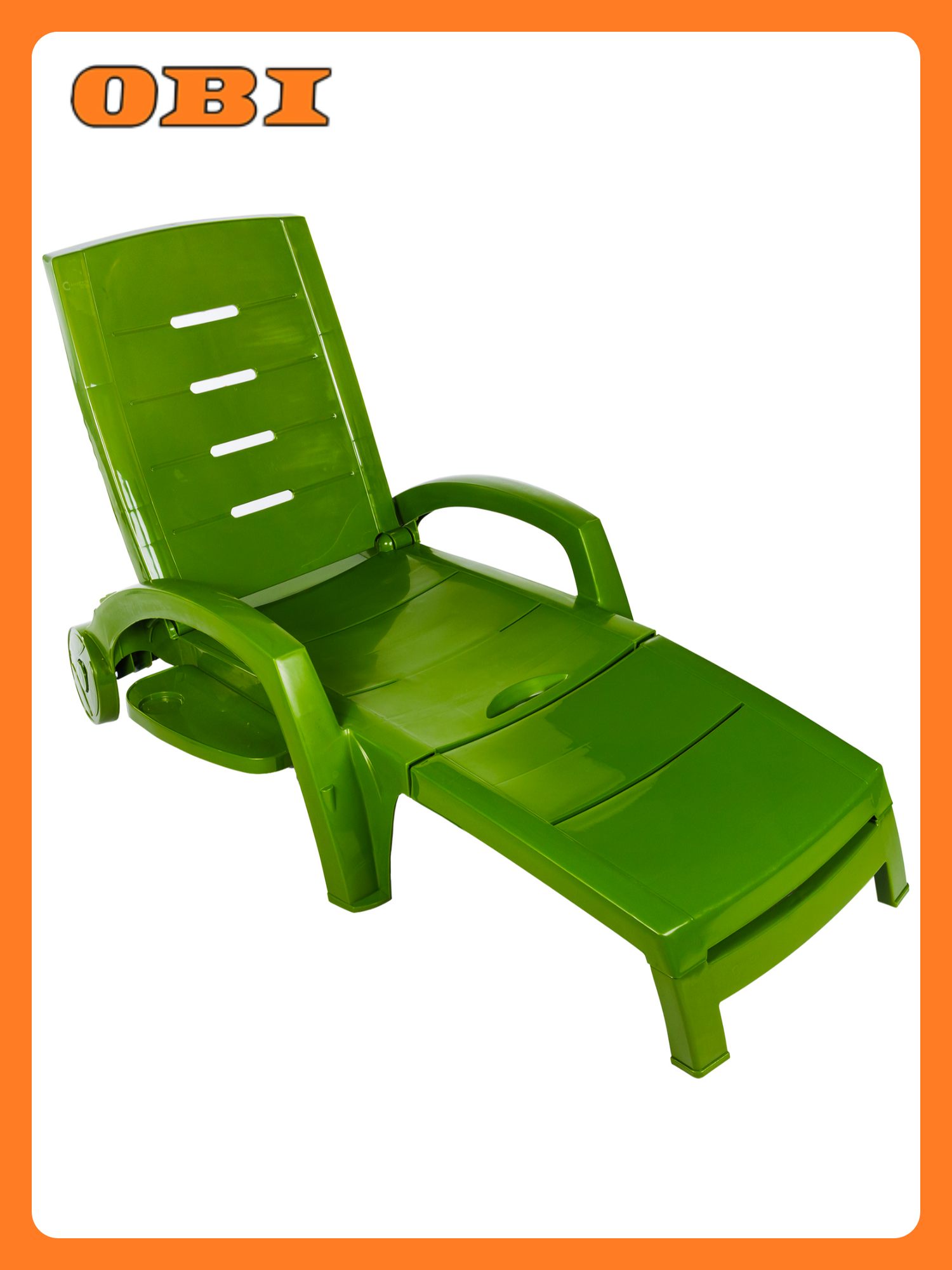 Шезлонг на колесах складной пластик зеленый 1860x765x890 мм