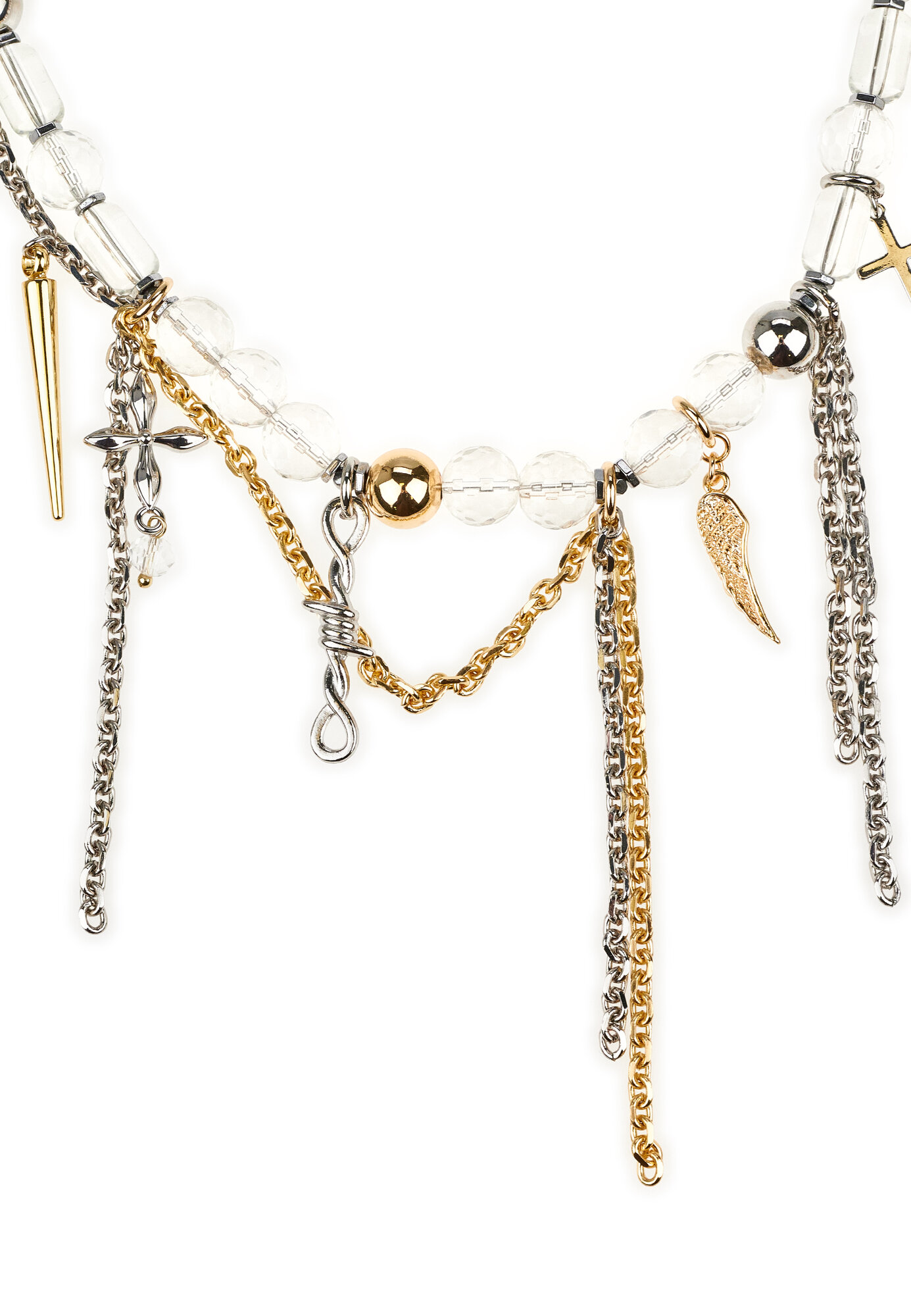 Колье YAROSLAVNA, хрусталь, гематит, длина 41 см, серебряный, золотой — фото 1