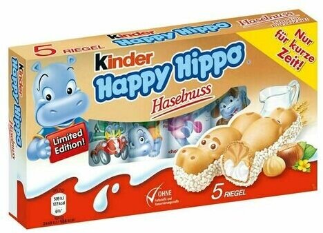 Шоколадно-молочное печенье Kinder Happy Hippo Hazelnut, с фундуком, 103,5 гр