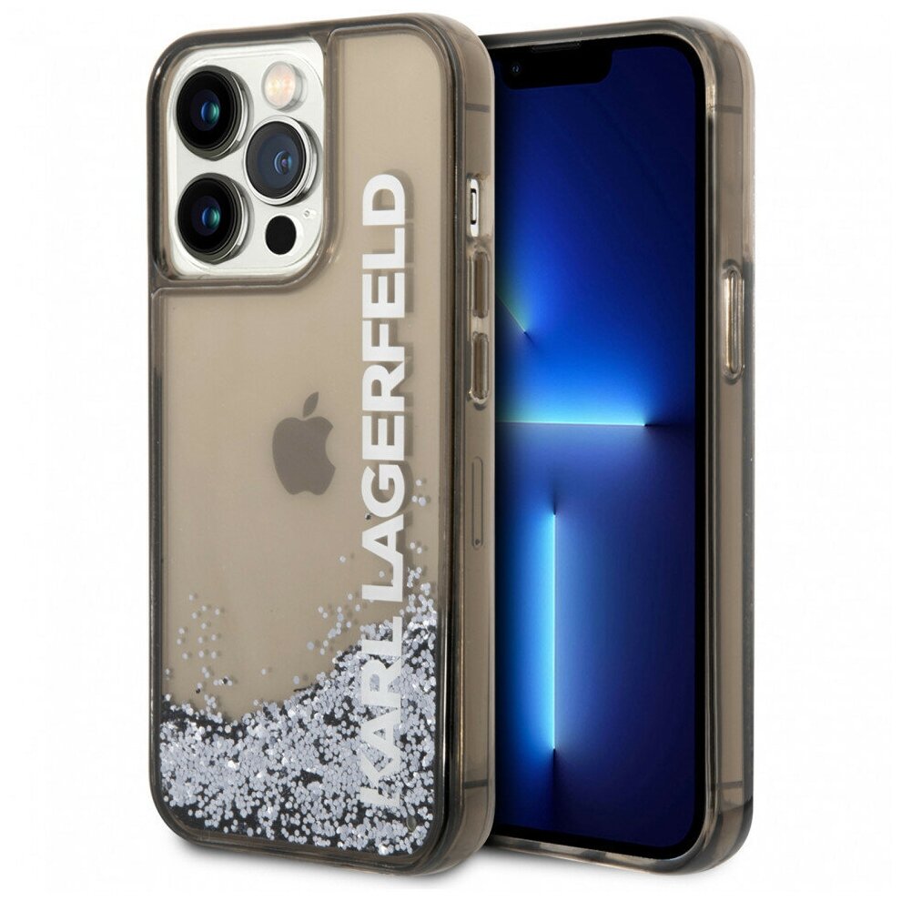 Karl Lagerfed Чехол Lagerfeld Liquid glitter Elongated logo Hard Translucent для iPhone 13 Pro Max, черный