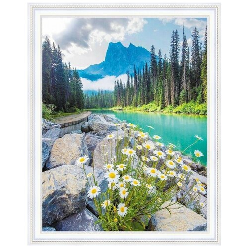 Алмазная мозаика на подрамнике 40x50 см / Алмазная вышивка / полная выкладка / круглые стразы / Река и горы