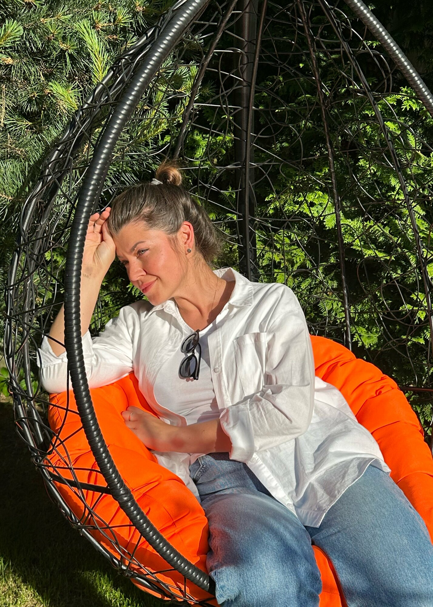 Подушка для подвесного кресла круглая 110 см Оранжевый - фотография № 7