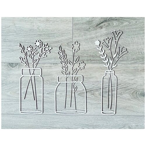 Панно настенное из дерева / Цветы в вазе / Прекрасный декор для дома, на стену, в интерьер , белый цвет