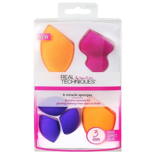 Real Techniques Набор спонжей 6 Miracle Complexion Sponges, 6 шт. синий/оранжевый/розовый 10x6x2cm melamine sponge magic sponge eraser cleaning eraser for dish wash household cleaning tools home cleaner sponges