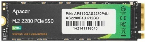 Накопитель SSD 512Gb Apacer AS2280P4U (AP512GAS2280P4U-1) внутренний SSD, M.2, 512 Гб, PCI-E x4, NVMe, чтение: 3500 Мб/сек, запись: 2300 Мб/сек
