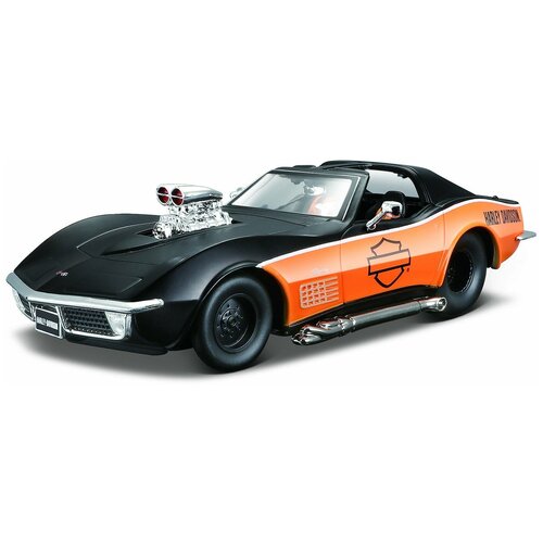 Легковой автомобиль Maisto Corvette 1970 (32193) 1:24, 20 см, черный/оранжевый