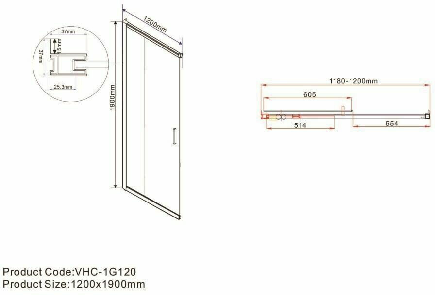 Дверь для душевого уголка Vincea Garda VHC-1G120CH, хром, стекло шиншилла
