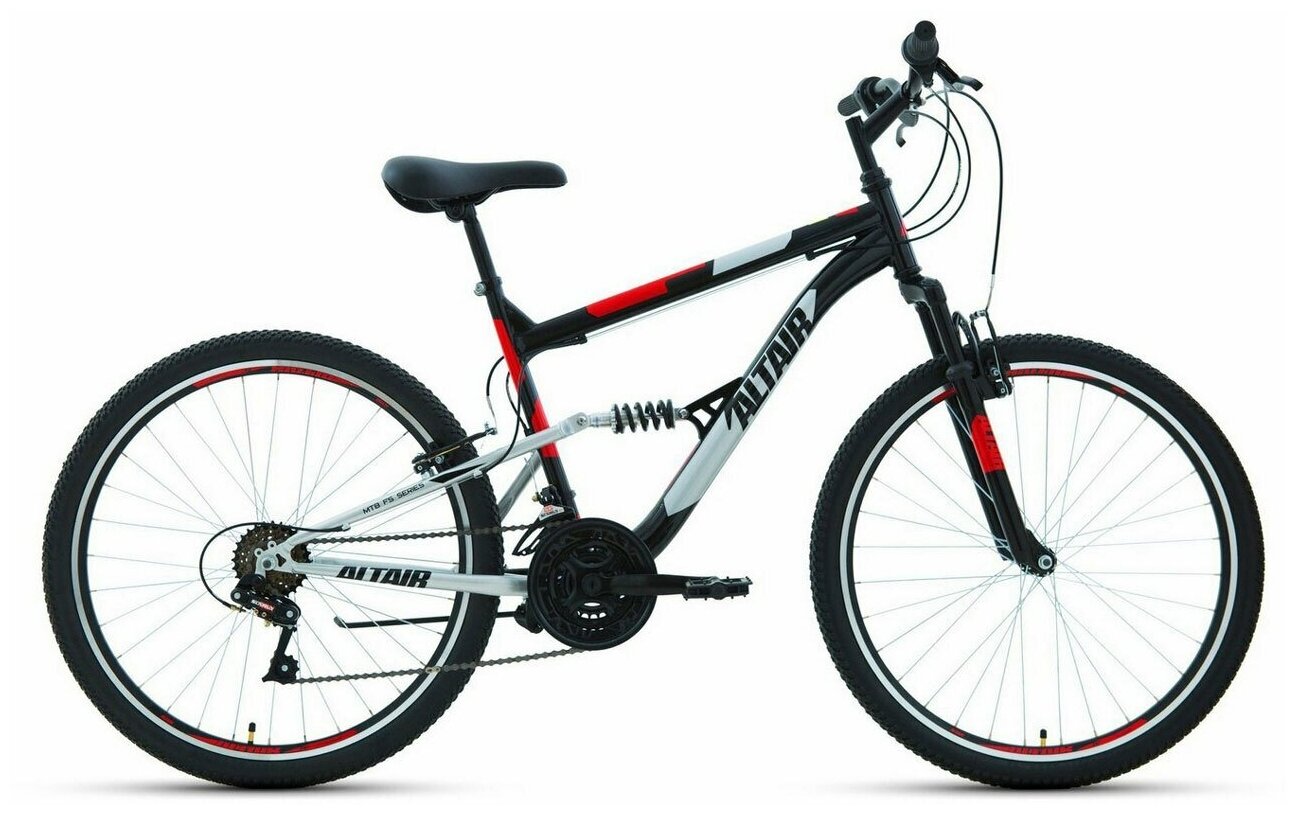 Велосипед ALTAIR MTB FS 26 1.0 (26" 18 ск. рост 16") 2020-2021, черный/красный, RBKT1F16E003