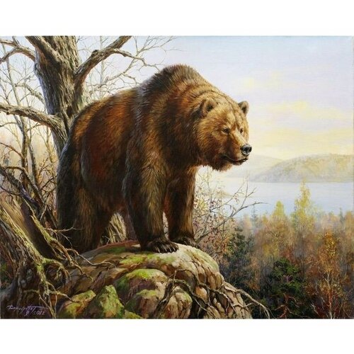 Вышивка крестиком 46х56 - Суровый медведь на горке