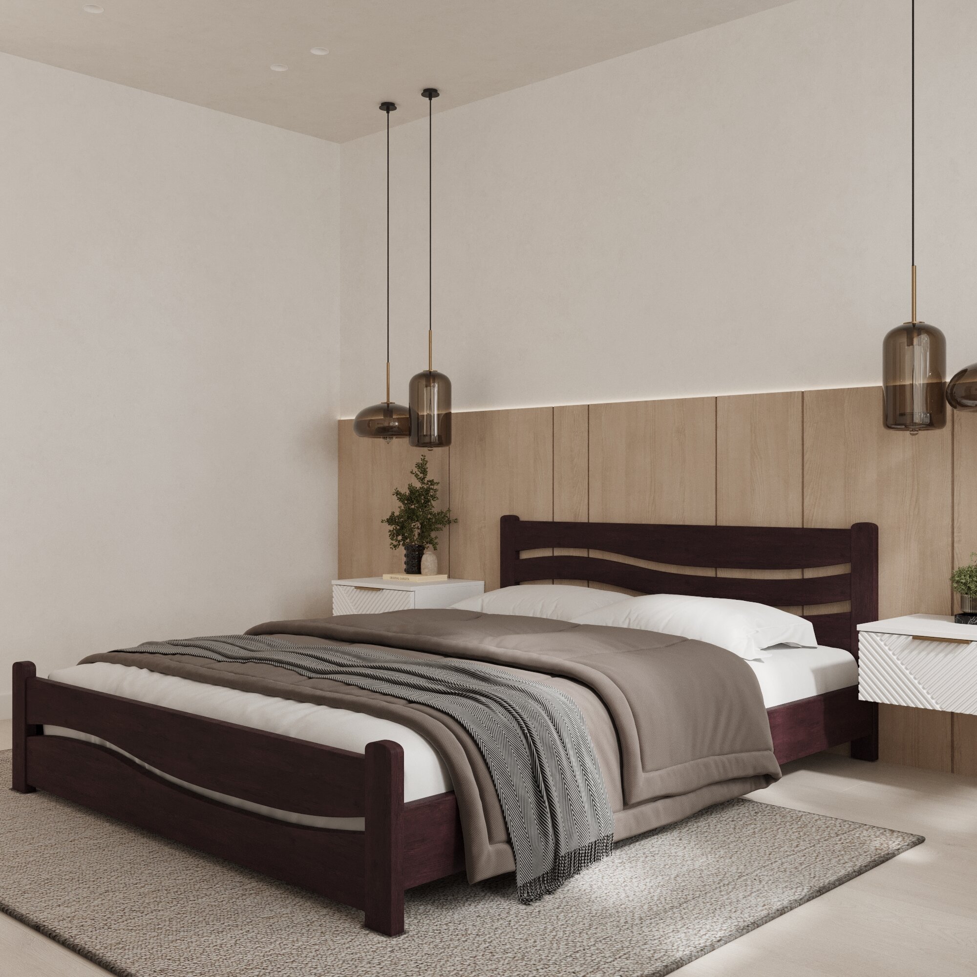 Двуспальная кровать Кровать деревянная Волна 120*200, 120х200 см, ММК-Древ