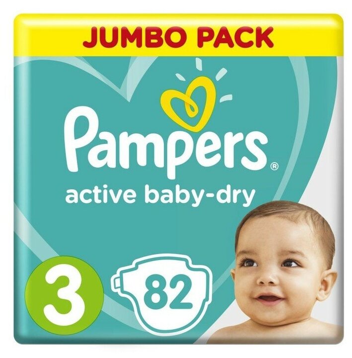 Подгузники Pampers Active Baby-Dry 3 (6-10 кг), 82 шт.