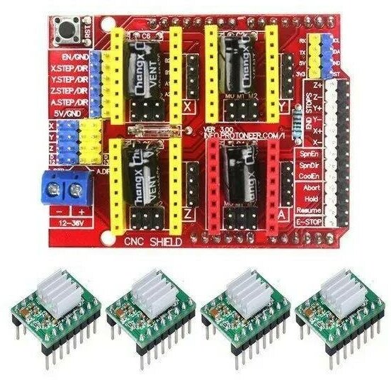 Плата расширения Arduino UNO / для создания 3D принтера с драйвером шагового двигателя A4988 (4 драйвера) (У)