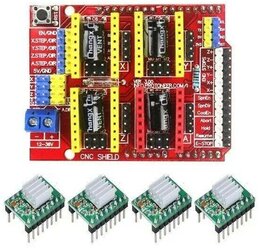 Плата расширения Arduino UNO / для создания 3D принтера с драйвером шагового двигателя A4988 (4 драйвера) (У)