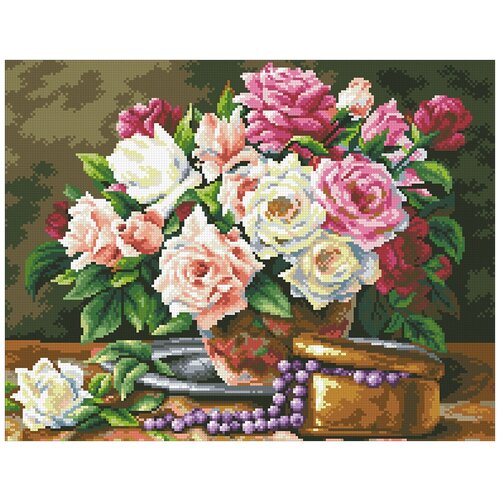 Алмазная мозаика Паутинка Розовый букет и бусины, 45*35 см (ПАУ. М250) паутинка м 244 китайский букет набор алмазная мозаика 45 x 35 см