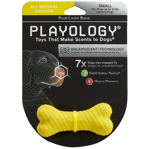 Playology двухслойная жевательная косточка DUAL LAYER BONE с ароматом курицы, маленькая, желтый