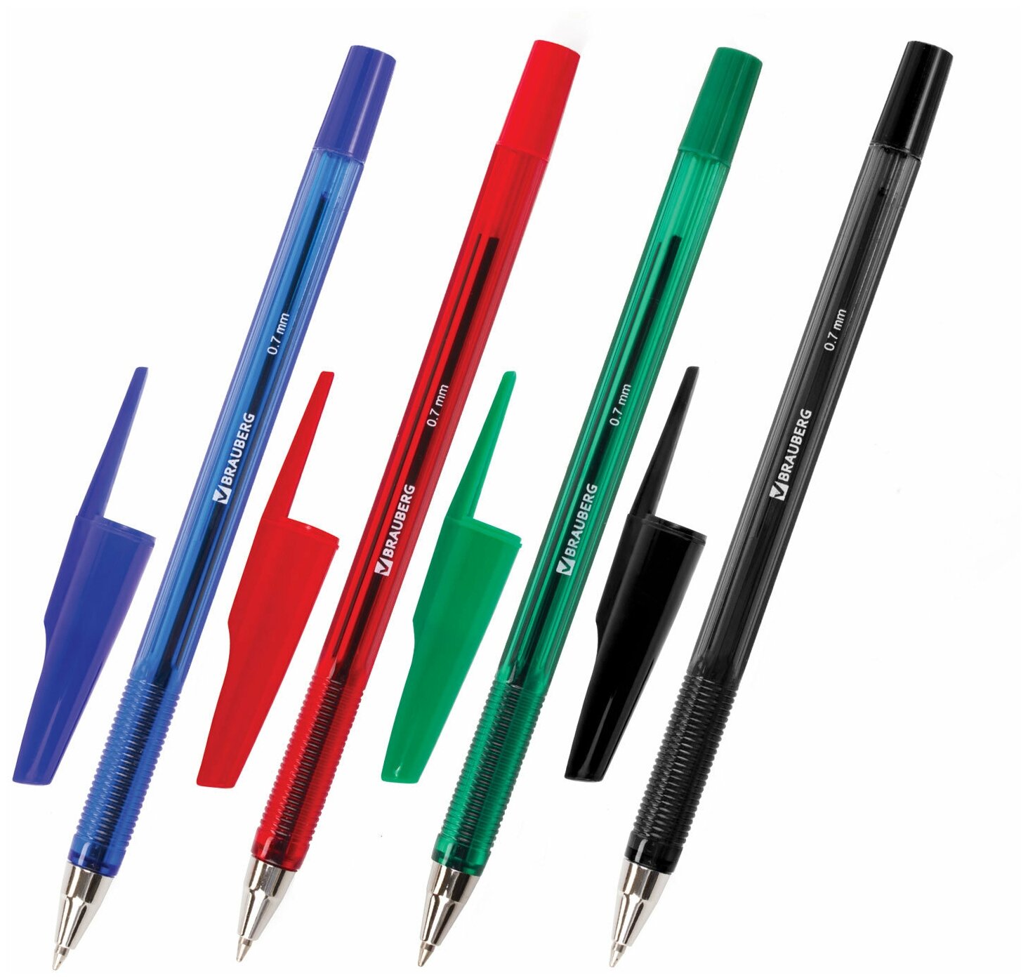 Ручки шариковые, набор 4 штуки (синий, черный, красный, зеленый) (141290) Brauberg - фото №2