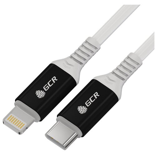 кабель gcr 1 3m 3 в 1 для зарядки microusb typec lightning зеленый no data 55382 GCR Кабель PREMIUM 1.5m TypeC/Lightning MFI POWER DELIVERY 18 W, быстрая зарядка, белый силикон, AL case черный, белый ПВХ