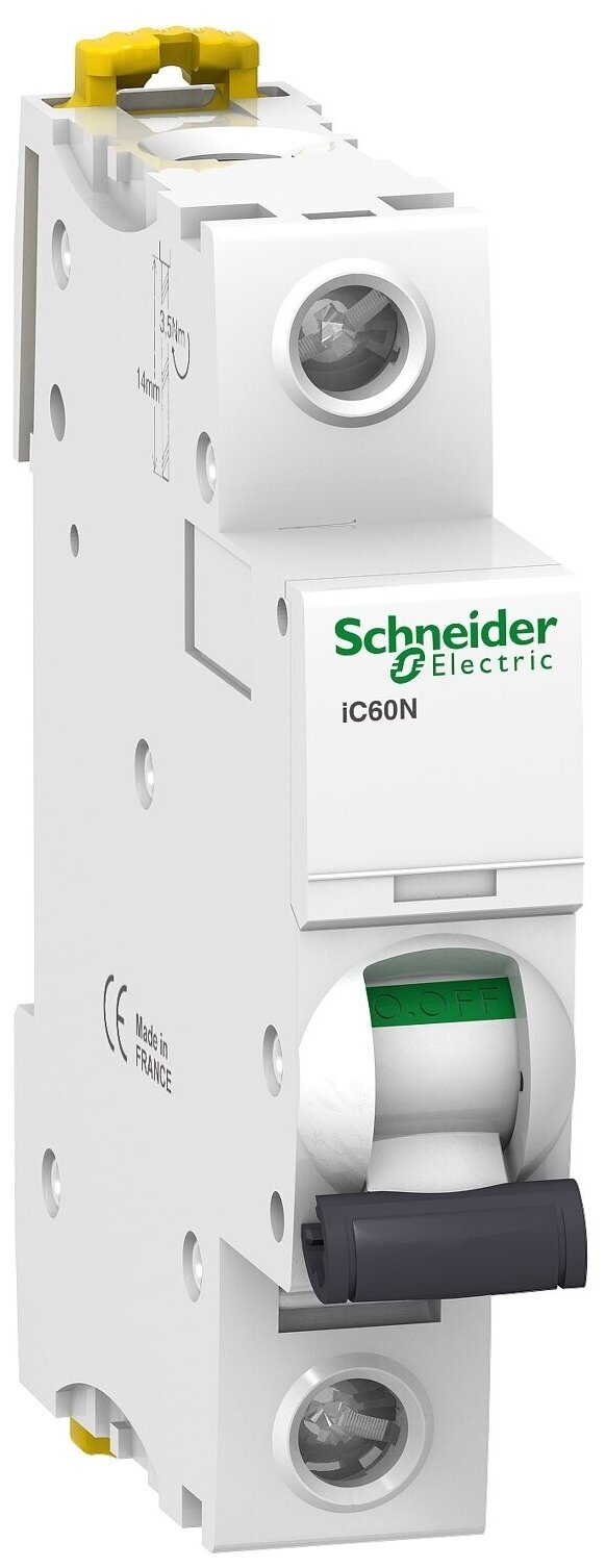 iC60N 1P 20А Автоматический выключатель 1-полюсный, 20А, 6кА (хар-ка B) Schneider Electric, A9F17120