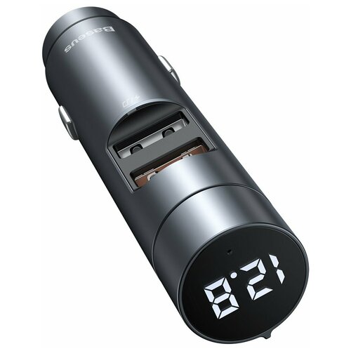 FM - Трансмитер BASEUS Energy Column Pro Car Wireless MP3 Charger, 2*USB+USB-C, 5A, 30W, с дисплеем