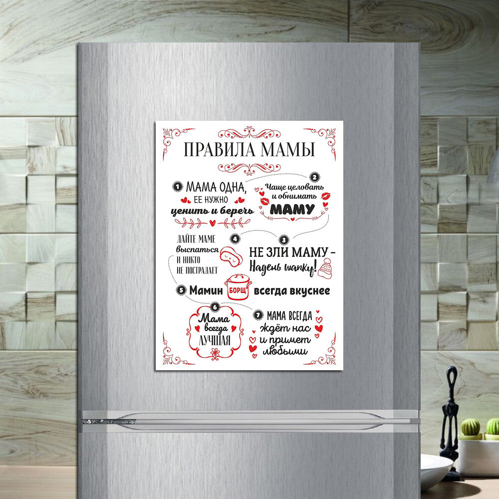 Магнит табличка на холодильник (20 см х 15 см) Правила мамы Сувенирный магнит Подарок для мамы Декор интерьера №1 - фотография № 1