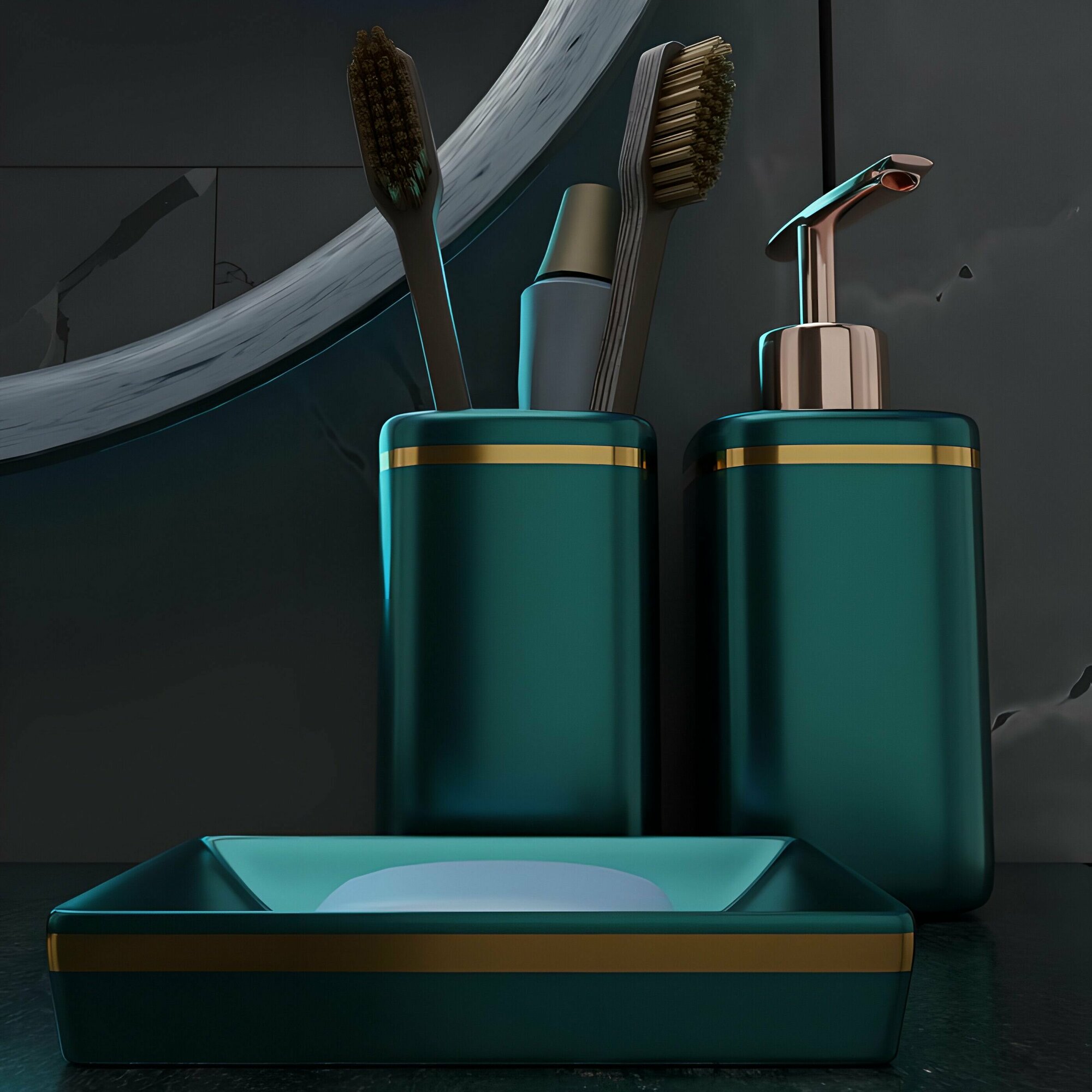 Набор аксессуаров для ванной комнаты Богемика, 3 предмета (мыльница, дозатор, стакан), цвет тёмно-зелёный - фотография № 4